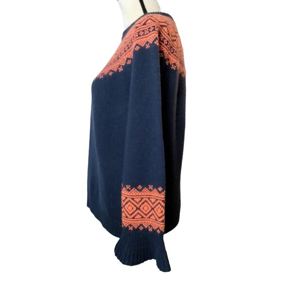 J Crew Womens Sz S Fair Isle Nordic Ruffle Sleeve Sweater Orange Fall Wool Blend - Picture 3 of 7